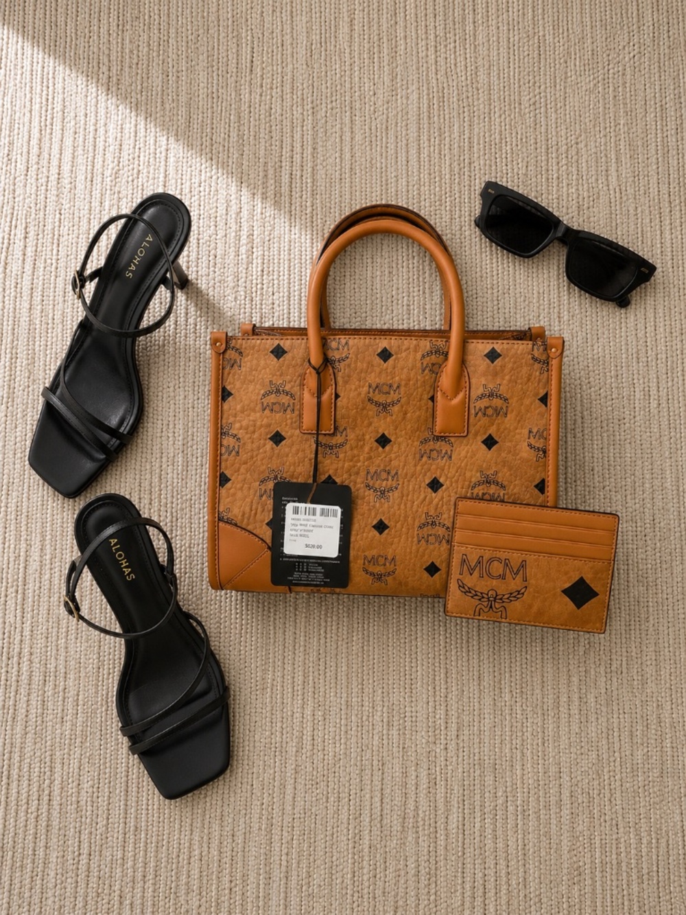 MCM Munchen Tote Bag in Cognac Visetos And Matching Card Case Bundle NWT